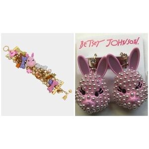 BETSEY JOHNSON SET Easter Spring Holiday Bunny Charm Bracelet & Earrings NEW NWT